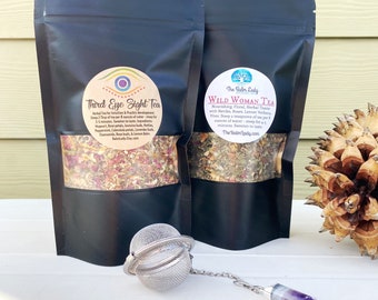 Wild Woman Psychic Tea Bundle | 2 Teas, 1 Crystal Tea Strainer | 1 Tube of Dream Catcher | Be Brave, Be Bold, Open Your Mind and Heart