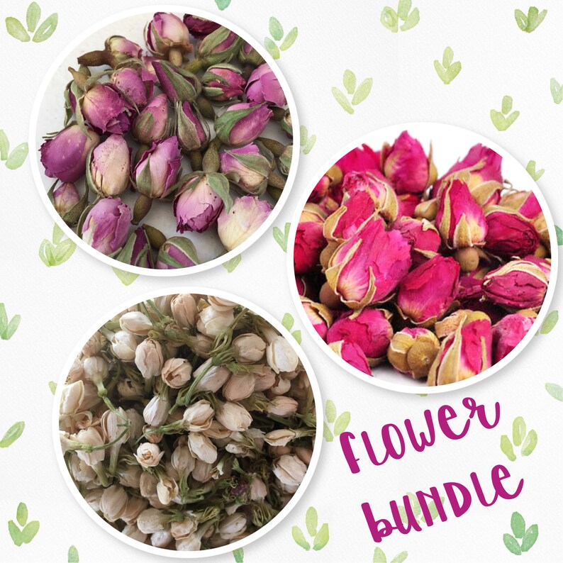 Red Mini Rose Rose Flower Bundle Dried Flowers Free US Shipping White Jasmine Buds 3 oz total dried flowers Flower Bundle Pink Rose