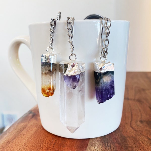 Crystal Tea Infuser Ball | Chevron Amethyst, Lapis Lazuli, Citrine, Clear Quartz Crystal | Loose Tea Infuser Ball with Crystal Charm