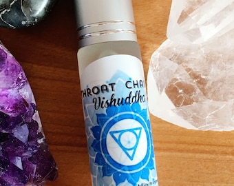 Throat Chakra Oil | Vishuddha, Fifth Chakra Aromatherapy Oil Blend | Crystal-infused Chakra oil | Throat Chakra Communication oil blend