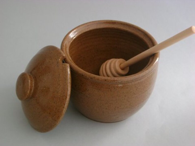 Stoneware Honey Pot With Wooden Dipper Etsy