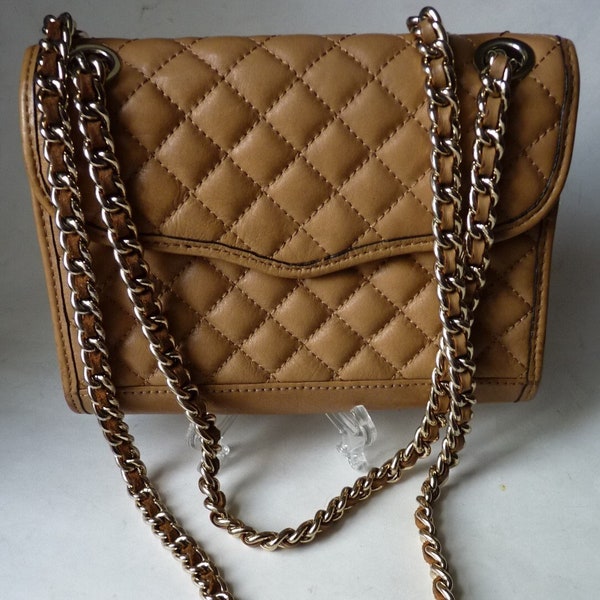 Rebecca Minkoff quilted affair beige leather gold chain crossbody bag