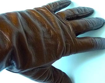 Neiman Marcus silk lined brown kid leather gloves size 6.5