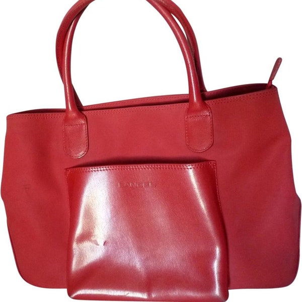 Lancel vintage red nylon leather tote bag