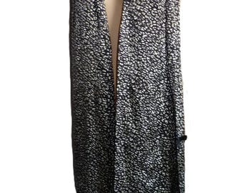 W By Worth black white silk x long scarf wrap with fringe