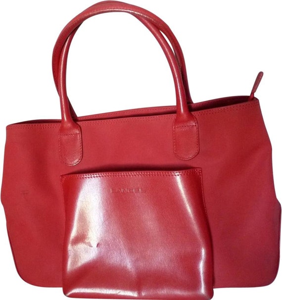 Lancel vintage red nylon leather tote bag