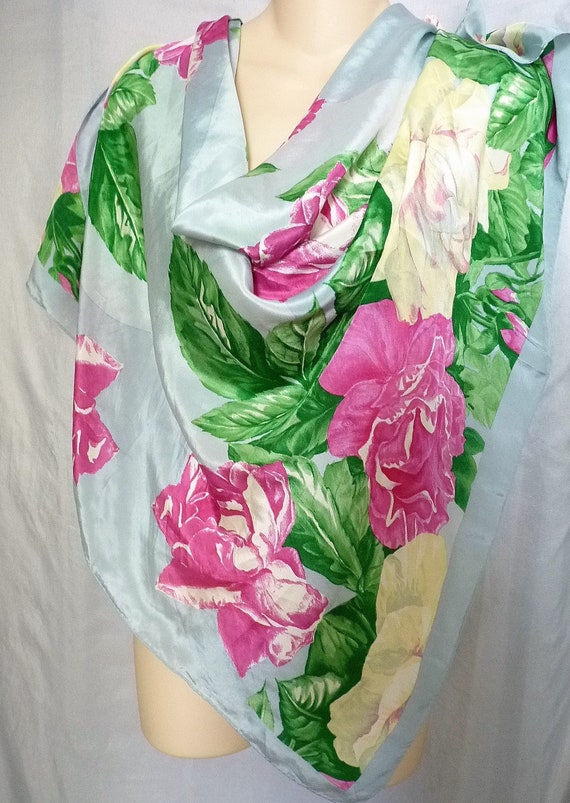 Anne Klein floral silk scarf 34x34"