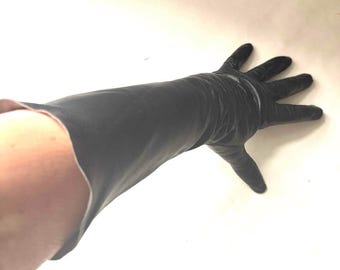 Black kid leather gloves 14" long size 6.5