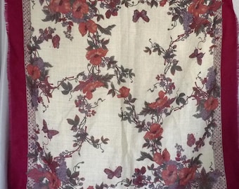 Mark Shale butterflies poppies wool scarf 34x34"