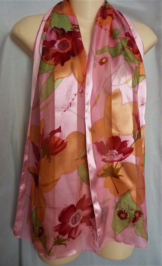 VTG Lauren Ralph Lauren 100% Silk Pink Stripe Fringe Scarf – Timeless & Elegant main image 1