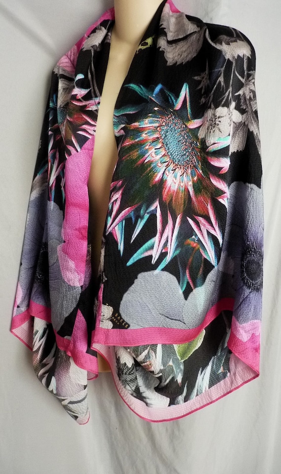 Ted Baker Neon Poppy Silk Scarf Cape Etsy