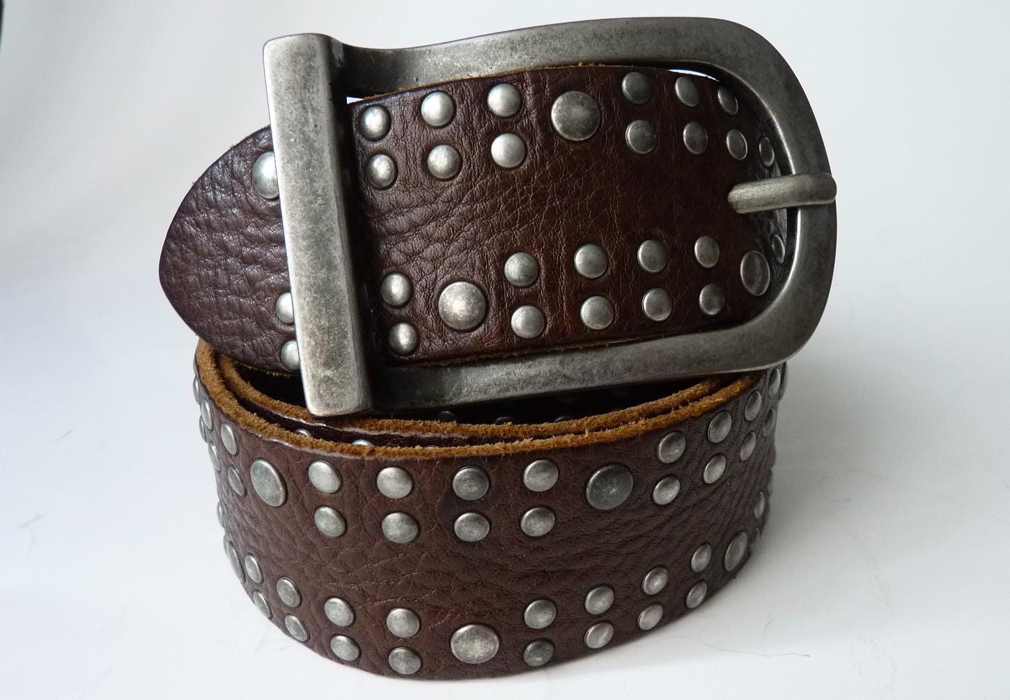 Jigsaw made in Italy  brown leather studded boho wide belt M Vintage Jigsaw Wide Brown Suede Belt 100% Leather O Ring 70s  main image 4