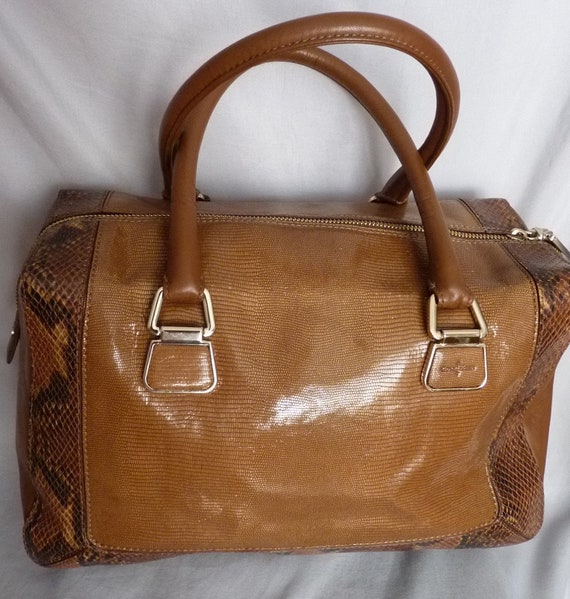 Cole Haan python leather caramel brown satchel bag - image 2