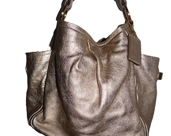 Rare Coach Signature C Metallic Canvas / Lurex Leather Bronze