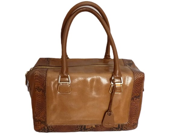 Cole Haan python leather caramel brown satchel bag - image 1