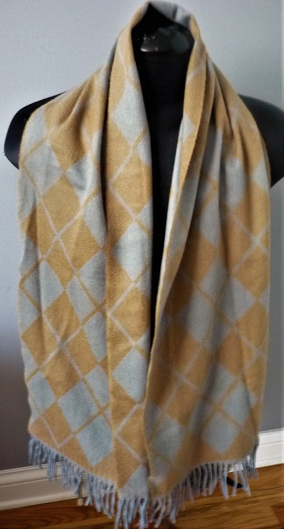 V. Fraas beige blue 100% cashmere scarf 62x13"