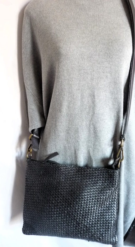 Valentina Italy woven black leather crossbody bag - image 2