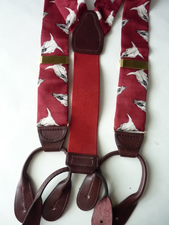 Perry Ellis Goat Scull Silk Suspenders Braces 