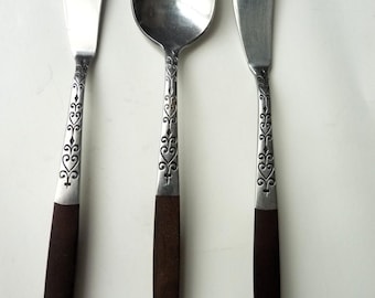 Interpur Forged Stainless Kitchen Utensil 3 Pc Set  Wood Handle Japan