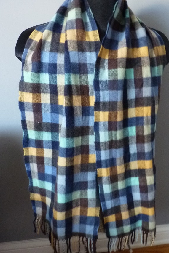 Drake's Scotland plaid wool angora scarf 64x11.5"