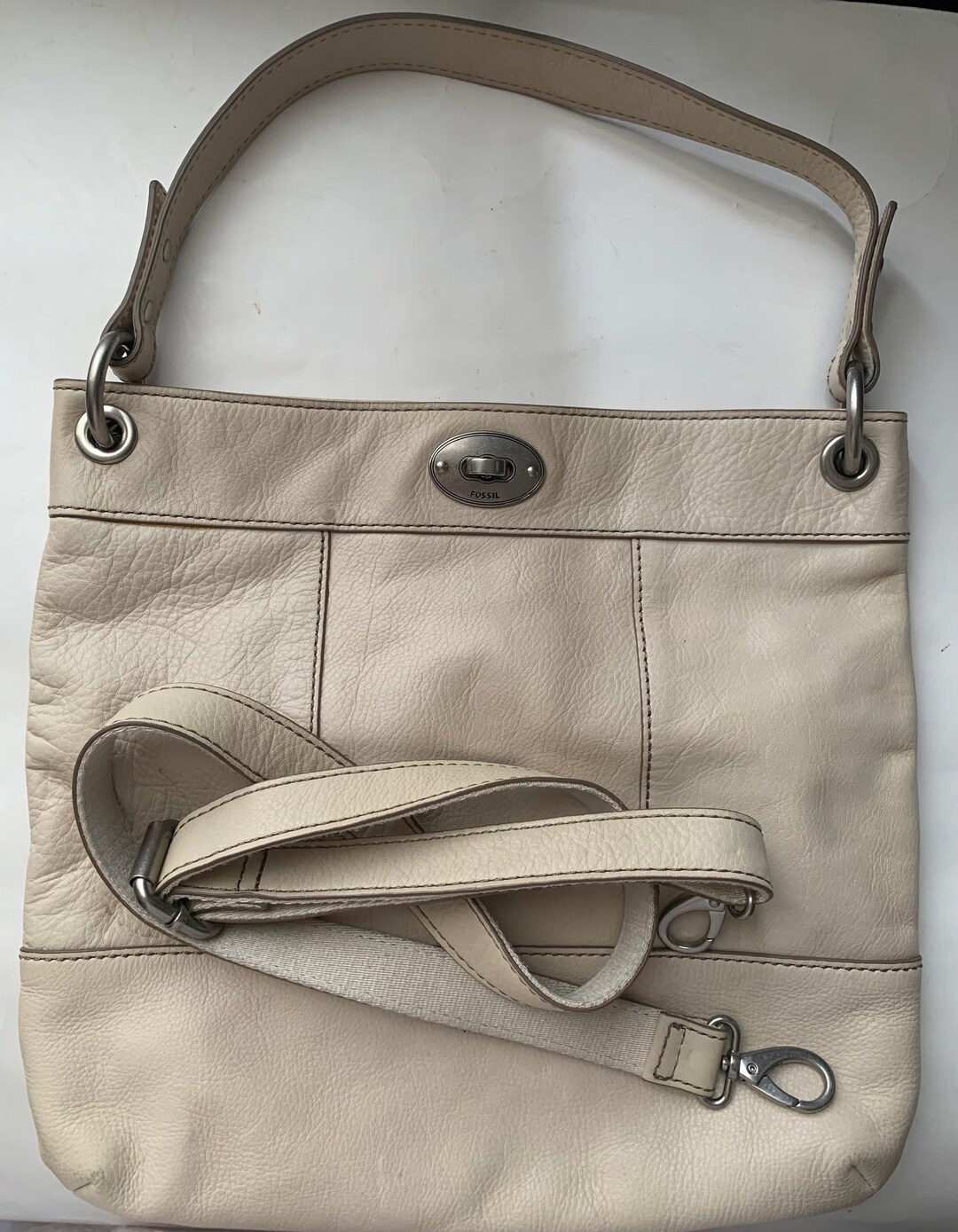Fossil Ivory Leather Turnlock Double Strap Crossbody Bag Etsy