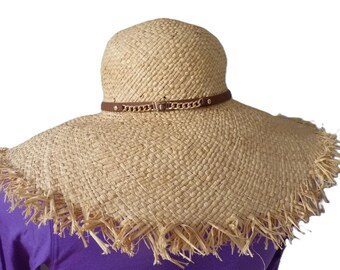 Handwoven STRAW FRINGE Beach Round Sun HAT - Natural Fibres  display picture 1