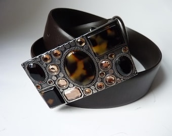 Jaeger jeweled buckle brown leather belt M