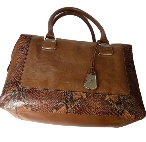 Cole Haan python leather caramel brown satchel bag - image 3