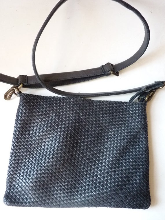 Valentina Italy woven black leather crossbody bag - image 1