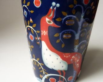 iittala Taika Porcelain Mug Blue Animal Pattern Klaus Haapaniemen Finland 14oz