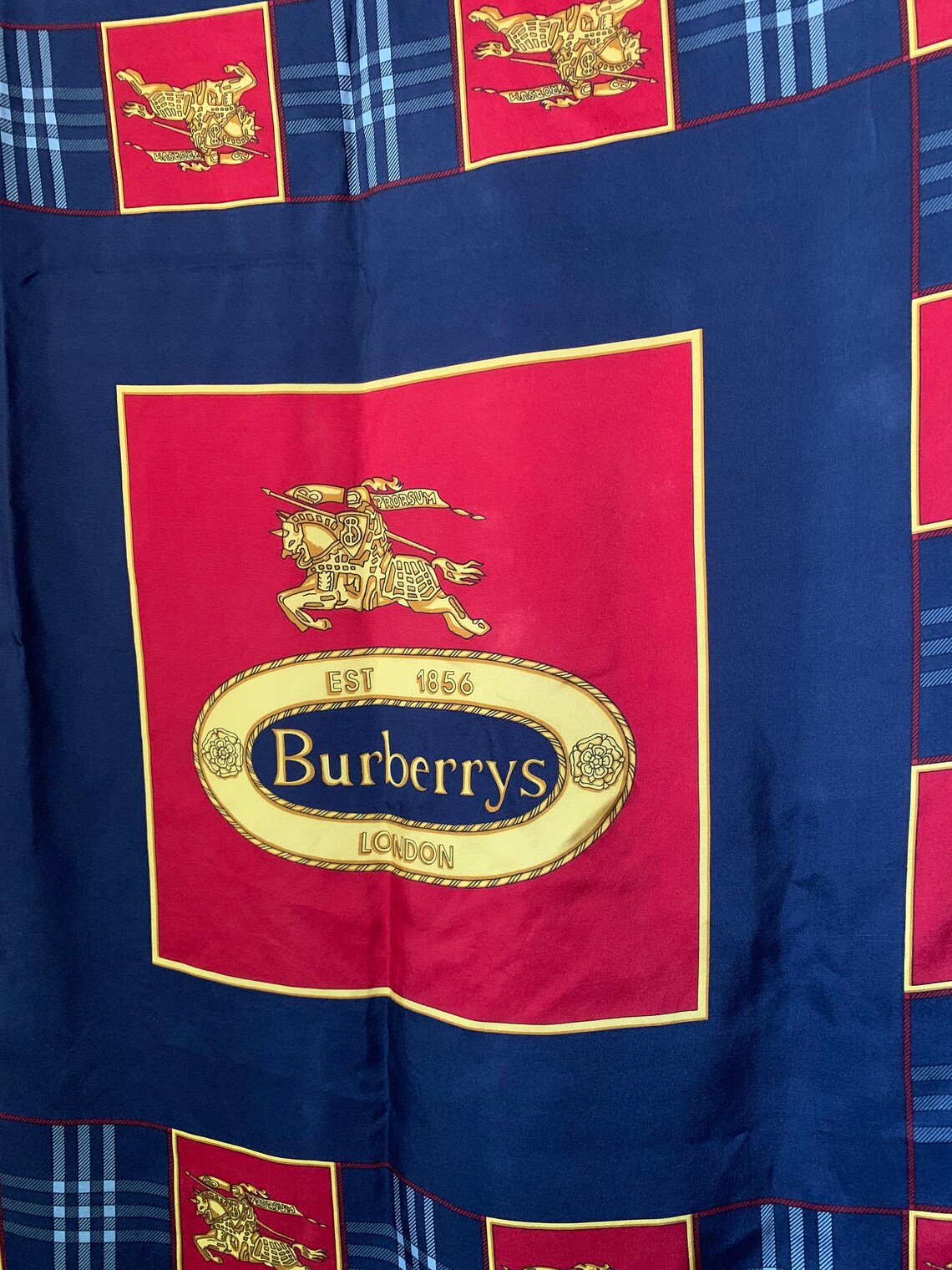Burberrys Burberry Prorsum Knight Navy Plaid Silk Scarf Etsy