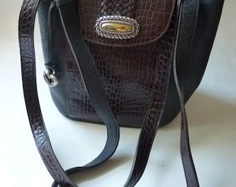 Brighton  black brown braided details leather cross body bag
