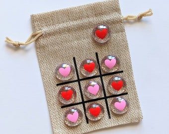 Valentine's Day Gift for Kids - Heart Theme Tic Tac Toe - Party Favor - Class Valentine -Birthday Party Favor -Goody Bag - Pink & Red Hearts