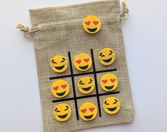 Emoji Birthday Party Theme - Party Favor - Birthday Gift - Tic Tac Toe Game - Class Gift - Laughing & Heart Eye Emoji Mini Erasers