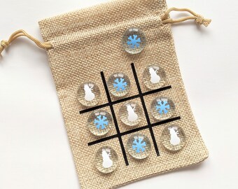 Christmas Stocking Stuffer - Winter Theme Gift - Tic Tac Toe Game - Party Favor - Holiday Goody Bag - Class Gift -  Snowman & Snowflake