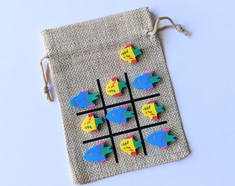 Fish or Under the Sea Theme Birthday Party Favor - Birthday Present - Summer Gift - Tic Tac Toe Game - Yellow and Blue Mini Eraser Fish