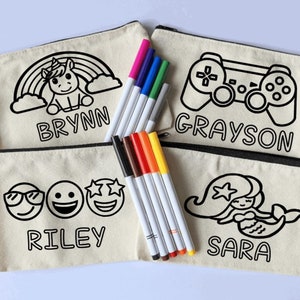 Personalized Color Your Own Bag Kit with Markers - Birthday Gift for Kids - Custom Present - Party Favor- Pencil Case - CHOOSE DESIGN