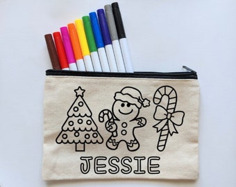 Personalized Stocking Stuffer - Christmas Gift for Kids - Christmas Present - Color Your Own Bag - Coloring Activity Kit with Markers