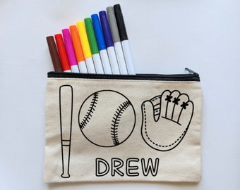 Baseball Theme Personalized Pencil Case | Coloring Kit with Markers
