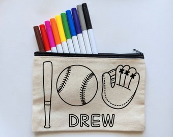 Baseball Gift - Little League - Personalized Pencil Case - Team Gift or Party Favor - Coloring Kit with Markers - Birthday Gift