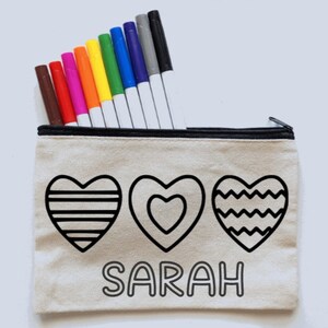 Personalized Valentine's Day Gift for Kids Color Your Own Bag Kit Pencil Case Coloring Activity with Markers Valentine's Holder image 1
