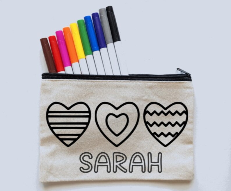 Personalized Valentine's Day Gift for Kids Color Your Own Bag Kit Pencil Case Coloring Activity with Markers Valentine's Holder image 1