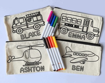 Personalized Gift for Boy - Transportation Party Theme - Emergency Vehicle - Birthday Gift for Kids - Color Your Own Bag Kit - CHOOSE DESIGN