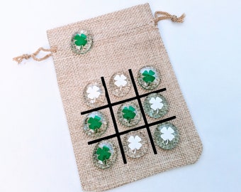 Shamrock Tic Tac Toe Game - St. Patricks Day Gift for Kids - Four Leaf Clover - Irish Theme Birthday Party - Wedding Favor - Birthday Gift