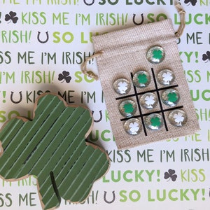 Shamrock Tic Tac Toe Game St. Patricks Day Gift for Kids Four Leaf Clover Irish Theme Birthday Party Wedding Favor Birthday Gift image 4