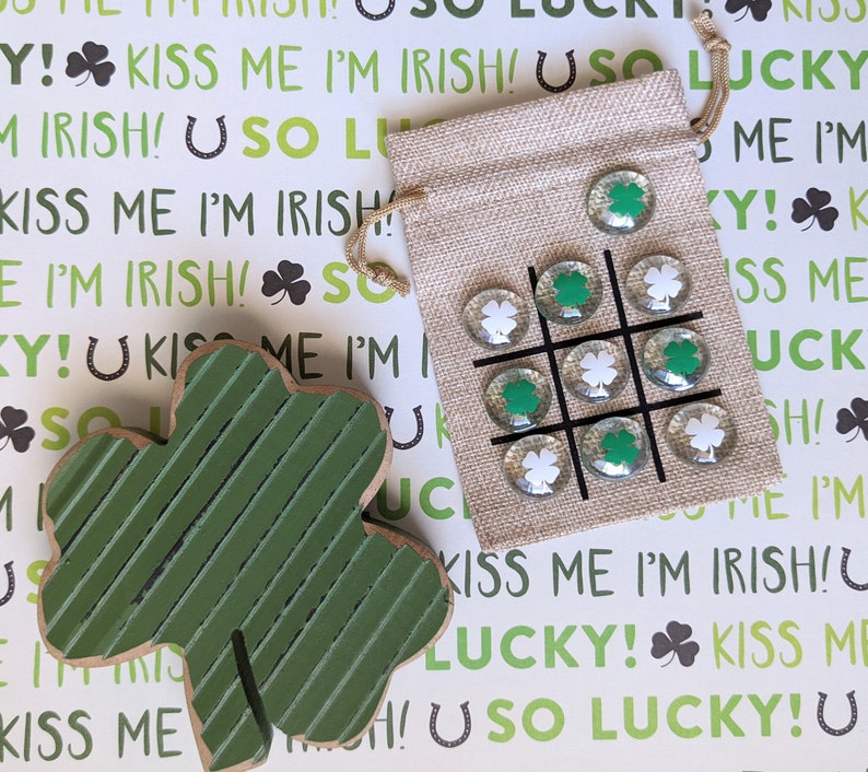 Shamrock Tic Tac Toe Game St. Patricks Day Gift for Kids Four Leaf Clover Irish Theme Birthday Party Wedding Favor Birthday Gift image 4