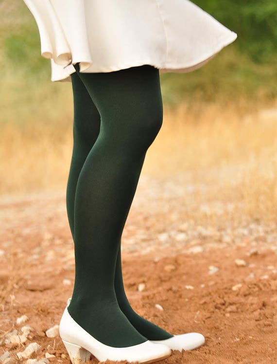 Dark Green Footless Tights For Women