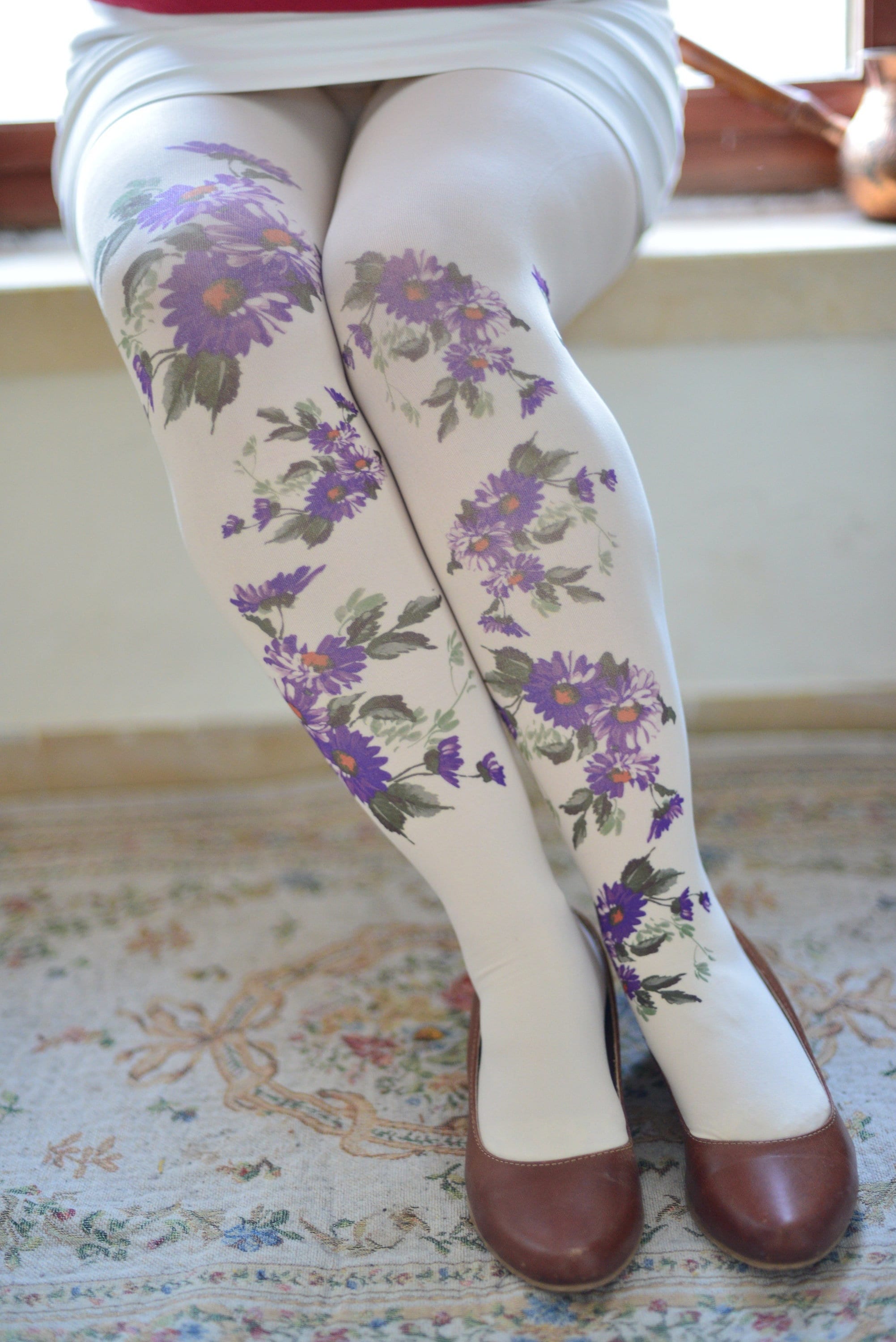Floral Paisley Cotton Blend Sweater Tights
