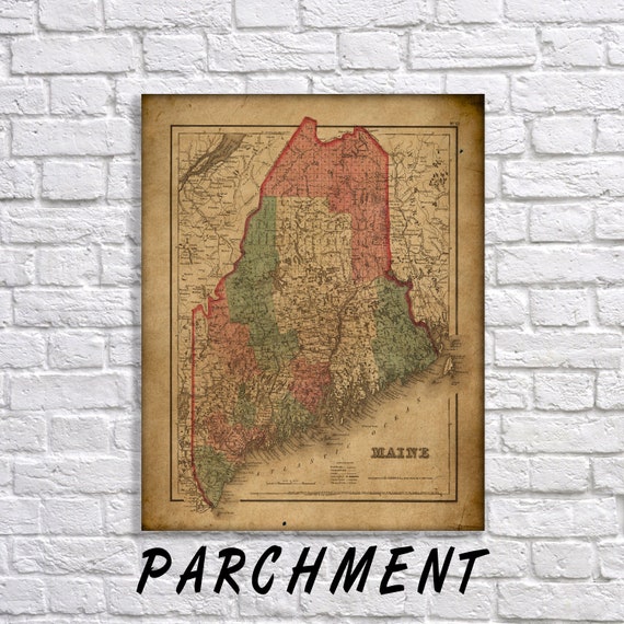 Maine 1857 Map Decor, Paper Print, Patent, Poster, Sign, Gifts, Vintage, Antique, 0250
