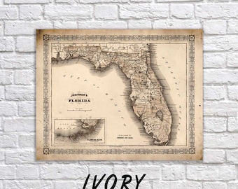 Florida 1863 Map Decor, Paper Print, Patent, Poster, Sign, Gifts, Vintage, Antique, 0247